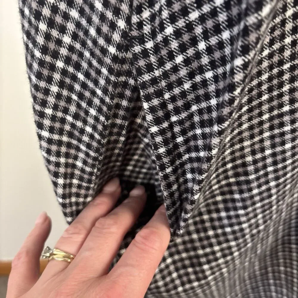 J Crew Popover Dress Brushed Flannel Black Gray Check Pockets Women’s XL BB524